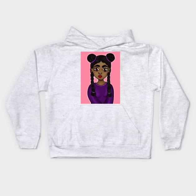 black girl magic cute art digital drawing Kids Hoodie by Spinkly Creations 